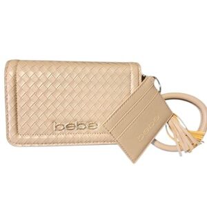 Bebe Cream Crossbody Bag with Gold Chain, Credit Card Case and Wristlet NWT